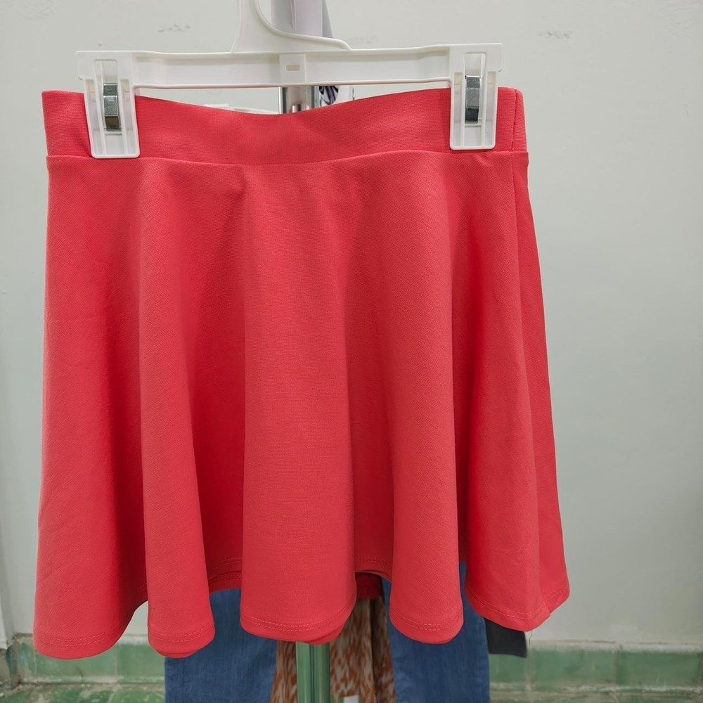 Ambiance Apparel Coral Pink Skort Mini Skirt with Shorts Elastic Waist 65592
